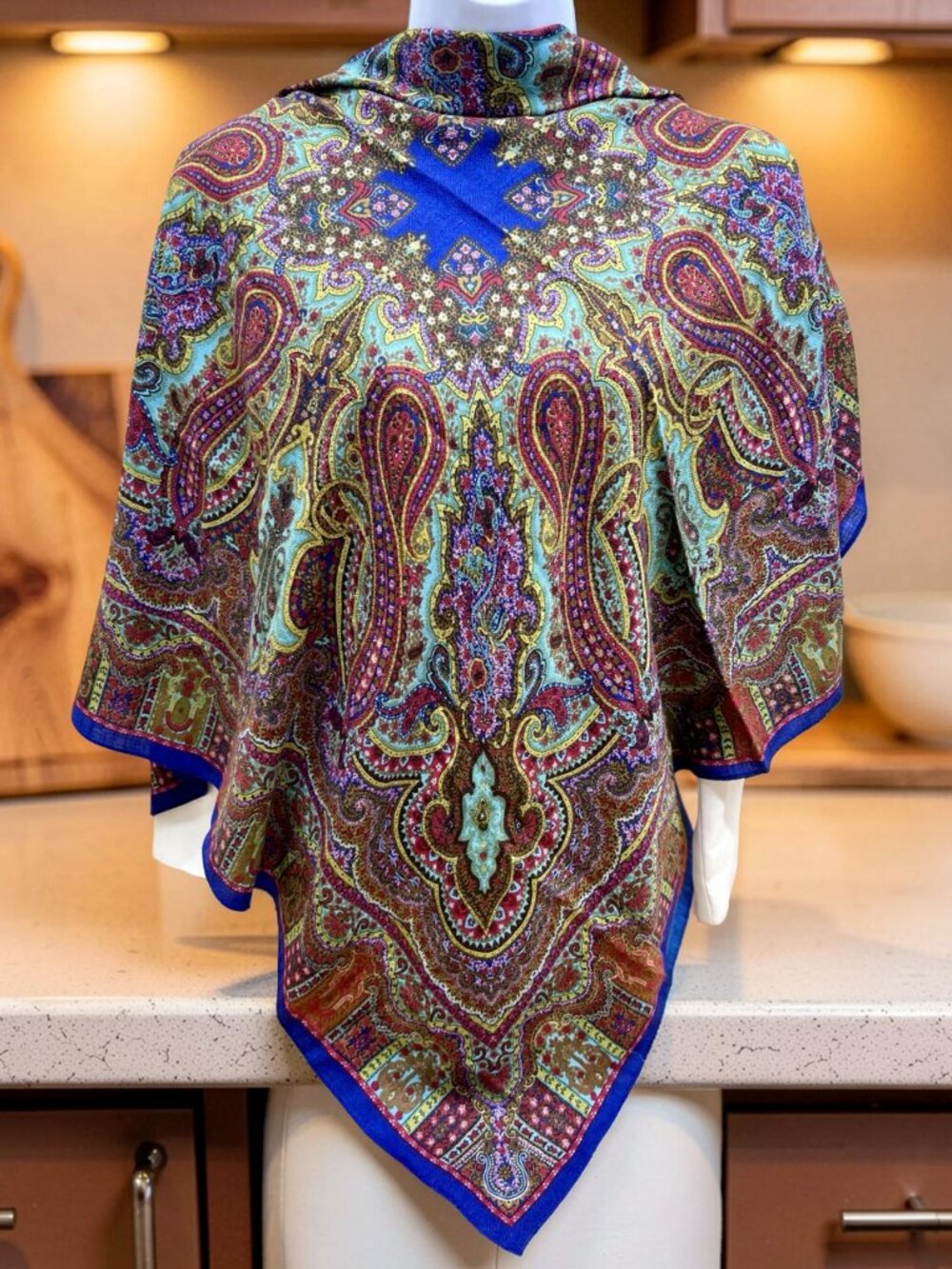 Christian Dior Scarf  Ex-Large  42" Wool/Silk Paisley blue burbendy  floral (28